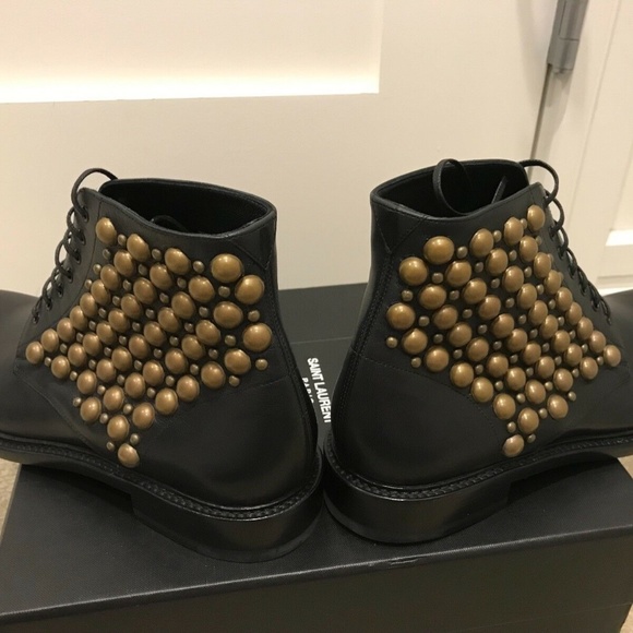 Saint Laurent Lace Up Ankle Boots With Side Studs - Picture 2 of 11